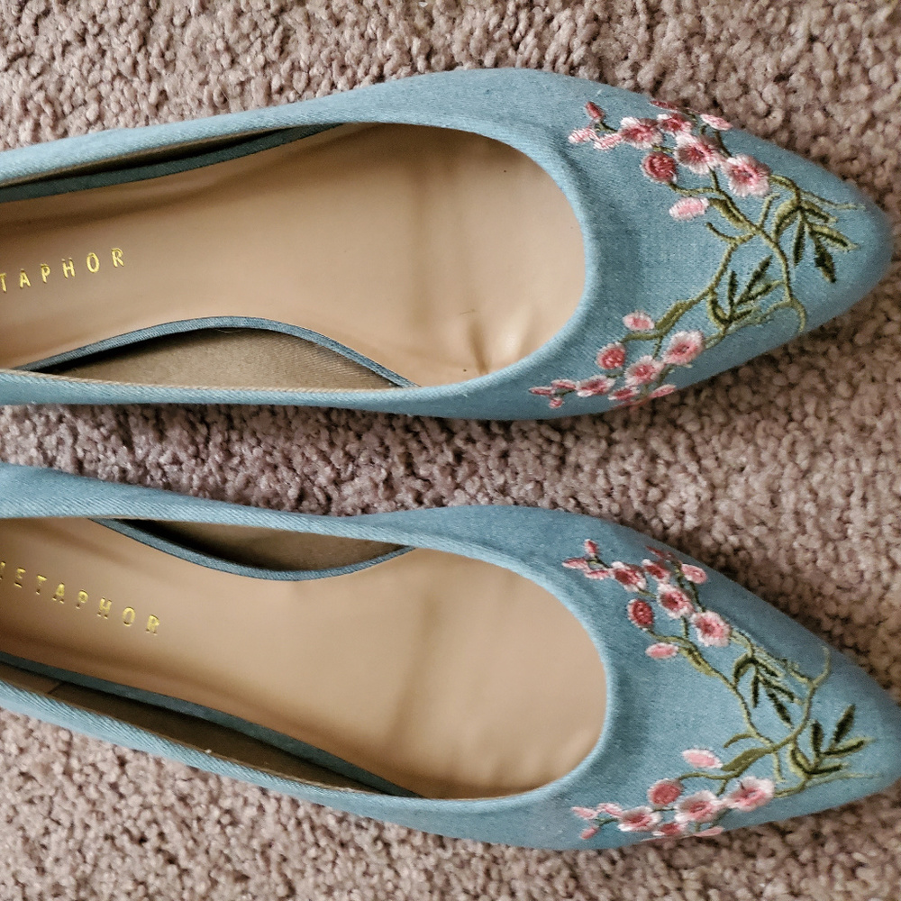 Embroidered denim flats